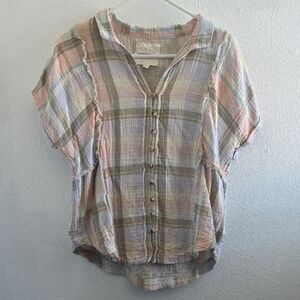 Luck Brand Button Up Plaid Top Size M